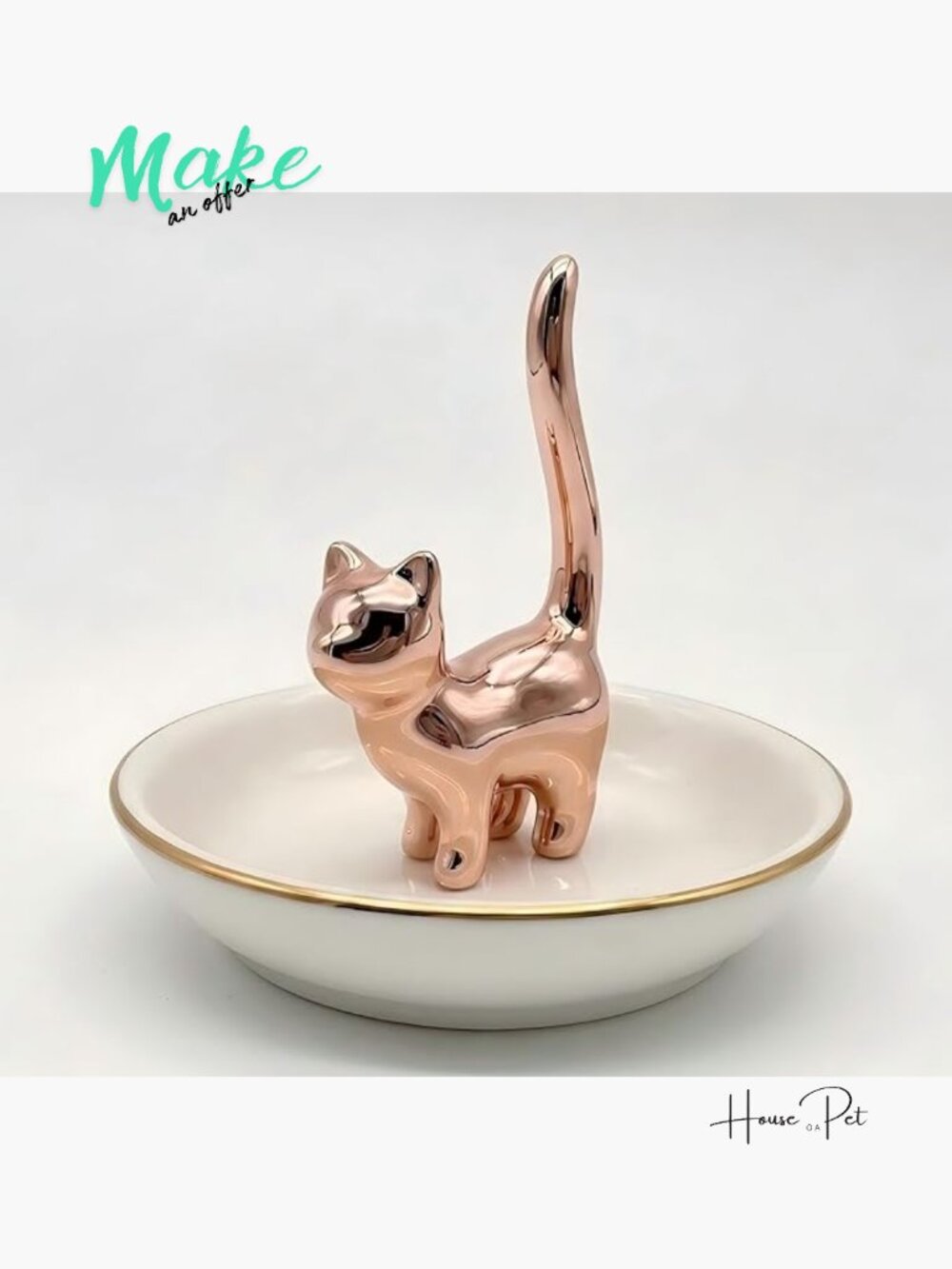 Handmade Ceramic Cat Ring Holder Jewelry Tray - Cute Ring Dish for Wedding Gift